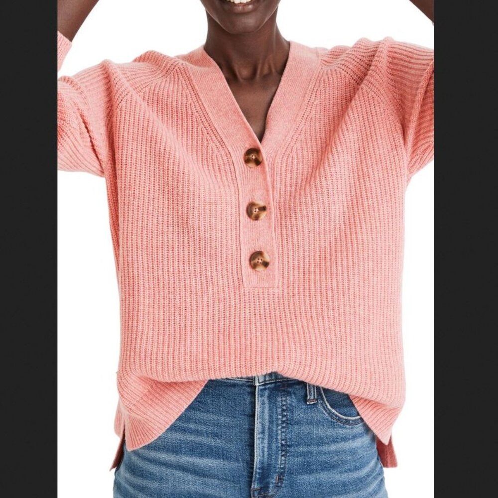 *NEW Madewell Lyle Rib Henley Sweater in Heather Watermelon Sugar Size Medium